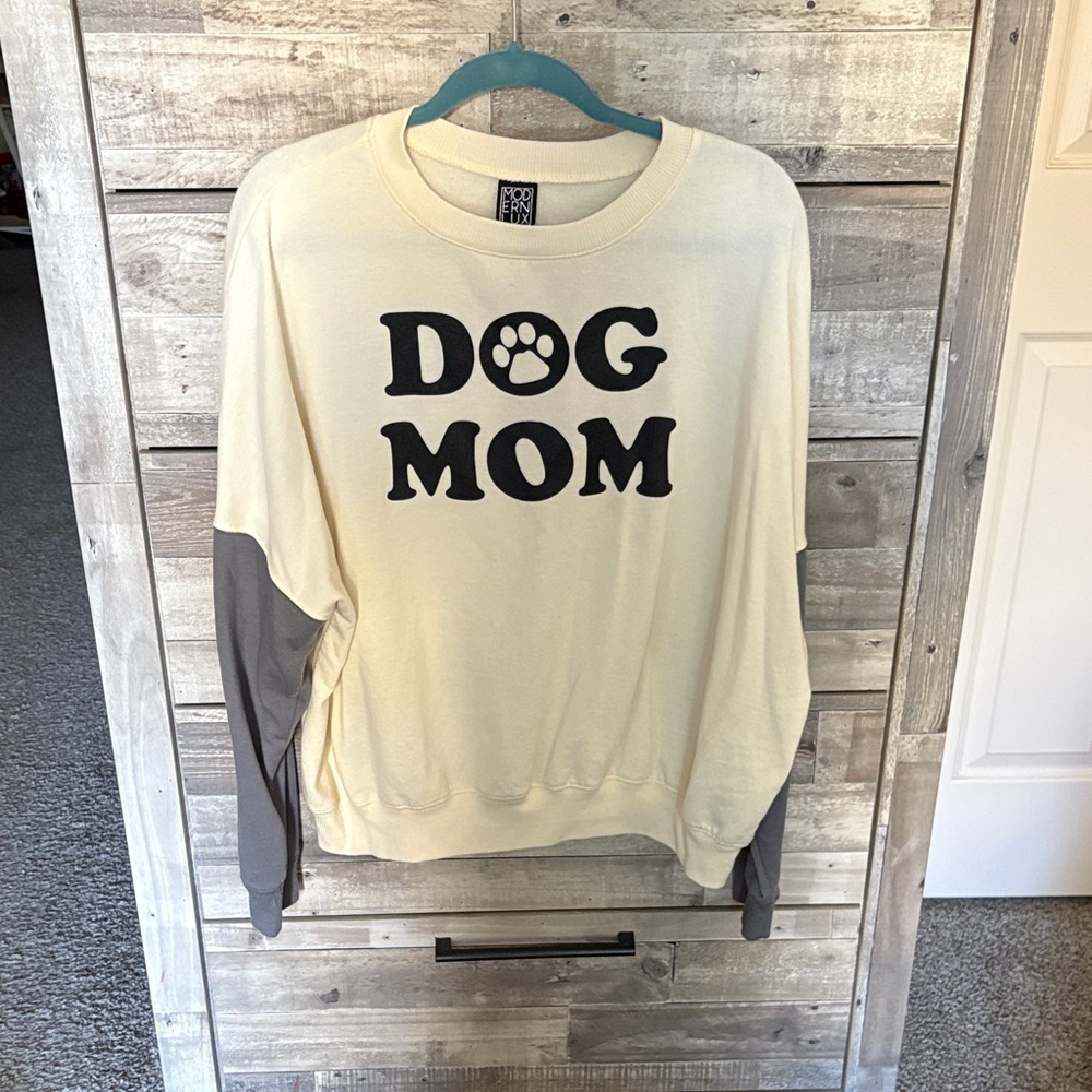 Modern Lux Cream and Gray Dog Mom Sweatshirt